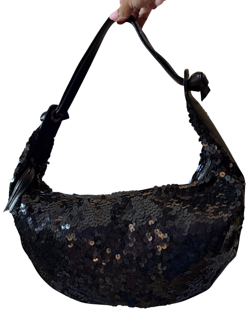 Braciano Black Sequin Slouchy Hobo Shoulder Bag - Elegant Evening Accessory